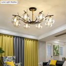 GobekUsa Modernist Semi Flush Mount Ceiling Light - Cream/Clear Glass - Black and Gold - Crystal Accent - 8-Bulb