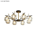 GobekUsa Modernist Semi Flush Mount Ceiling Light - Cream/Clear Glass - Black and Gold - Crystal Accent - 8-Bulb