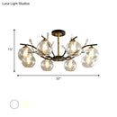GobekUsa Modernist Semi Flush Mount Ceiling Light - Cream/Clear Glass - Black and Gold - Crystal Accent - 8-Bulb
