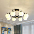 GobekUsa Modernist Semi Flush Mount Ceiling Light - Cream/Clear Glass - Black and Gold - Crystal Accent - 8-Bulb
