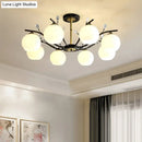 GobekUsa Modernist Semi Flush Mount Ceiling Light - Cream/Clear Glass - Black and Gold - Crystal Accent - 8-Bulb