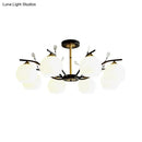 GobekUsa Modernist Semi Flush Mount Ceiling Light - Cream/Clear Glass - Black and Gold - Crystal Accent - 8-Bulb