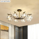 GobekUsa Modernist Semi Flush Mount Ceiling Light - Cream/Clear Glass - Black and Gold - Crystal Accent - 8-Bulb