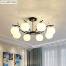 GobekUsa Modernist Semi Flush Mount Ceiling Light - Cream/Clear Glass - Black and Gold - Crystal Accent - 8-Bulb