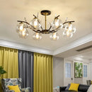 GobekUsa Modernist Semi Flush Mount Ceiling Light - Cream/Clear Glass - Black and Gold - Crystal Accent - 8-Bulb