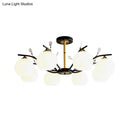 GobekUsa Modernist Semi Flush Mount Ceiling Light - Cream/Clear Glass - Black and Gold - Crystal Accent - 8-Bulb