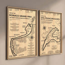 Vintage sepia monaco grand prix map poster living room wall art by Decorbites