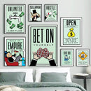 Minimalist mint and blue monopoly millionaire wall art bedroom decor