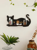 Celestial black cat moon phase wooden shelf bedroom wall decor by Decorbites