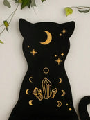 Celestial black cat moon phase wooden shelf bedroom wall decor by Decorbites