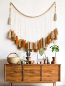 Bohemian wall decor beige & orange macrame tapestry living room art by Decorbites