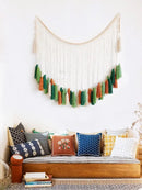 Bohemian wall decor beige & orange macrame tapestry living room art by Decorbites