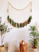 Bohemian wall decor beige & orange macrame tapestry living room art by Decorbites