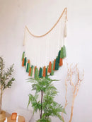 Bohemian wall decor beige & orange macrame tapestry living room art by Decorbites