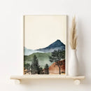 Watercolor mountain wall art set with wood frames for bedroom by Decorbites