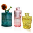 Ornate ribbed multicolor glass vase set living room flower pot by Decorbites