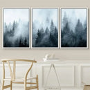 Misty blue & gray forest landscape canvas print set bedroom wall art by Decorbites