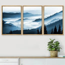 Misty blue & gray forest landscape canvas print set bedroom wall art by Decorbites