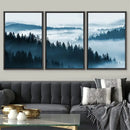 Misty blue & gray forest landscape canvas print set bedroom wall art by Decorbites