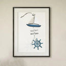 Nautical theme beige & navy blue fishing net wall decor living room by Decorbites