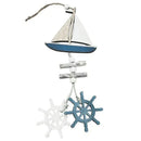 Nautical theme beige & navy blue fishing net wall decor living room by Decorbites