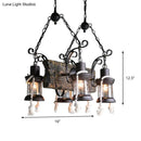 GobekUsa Nautical Wood Board Black Island Lamp - 4-Light Linear Suspension Lighting with Lantern and Hemp Rope