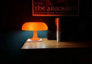 Modern glossy black led mushroom table lamp for bedroom bedside by Decorbites