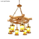 GobekUsa Noemi - 6-Light Industrial Pendant Chandelier Lamp with Wood Rudder Deco