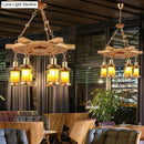GobekUsa Noemi - 6-Light Industrial Pendant Chandelier Lamp with Wood Rudder Deco