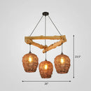 GobekUsa Nordic 3-Bulb Island Light Brown Branch Pendant with Wooden Shade - Perfect for Bedrooms