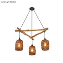 GobekUsa Nordic 3-Bulb Island Light Brown Branch Pendant with Wooden Shade - Perfect for Bedrooms