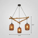 GobekUsa Nordic 3-Bulb Island Light Brown Branch Pendant with Wooden Shade - Perfect for Bedrooms