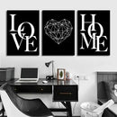 Nordic diamond heart black & white canvas prints bedroom wall art by Decorbites