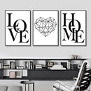 Nordic diamond heart black & white canvas prints bedroom wall art by Decorbites