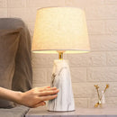 GobekUsa Nordic Fabric Tapered Nightstand Lamp with Conic Marble Pedestal - 1 Bulb Table Light