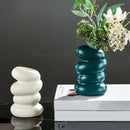 Modern matte white stacked ceramic flower vase living room decor