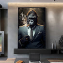 Modern black & gray gorilla wall art canvas living room decor by Decorbites
