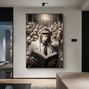 Modern black & gray gorilla wall art canvas living room decor by Decorbites