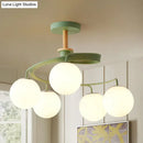 GobekUsa Nordic Iron Swirl Flush Chandelier with 5 Bulbs, Grey/Green Semi Flush Ceiling Light featuring Orb Glass Shade and Wood Downrod