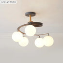 GobekUsa Nordic Iron Swirl Flush Chandelier with 5 Bulbs, Grey/Green Semi Flush Ceiling Light featuring Orb Glass Shade and Wood Downrod