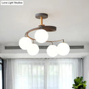 GobekUsa Nordic Iron Swirl Flush Chandelier with 5 Bulbs, Grey/Green Semi Flush Ceiling Light featuring Orb Glass Shade and Wood Downrod