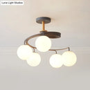 GobekUsa Nordic Iron Swirl Flush Chandelier with 5 Bulbs, Grey/Green Semi Flush Ceiling Light featuring Orb Glass Shade and Wood Downrod