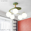 GobekUsa Nordic Iron Swirl Flush Chandelier with 5 Bulbs, Grey/Green Semi Flush Ceiling Light featuring Orb Glass Shade and Wood Downrod