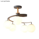 GobekUsa Nordic Iron Swirl Flush Chandelier with 5 Bulbs, Grey/Green Semi Flush Ceiling Light featuring Orb Glass Shade and Wood Downrod