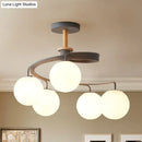 GobekUsa Nordic Iron Swirl Flush Chandelier with 5 Bulbs, Grey/Green Semi Flush Ceiling Light featuring Orb Glass Shade and Wood Downrod