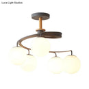 GobekUsa Nordic Iron Swirl Flush Chandelier with 5 Bulbs, Grey/Green Semi Flush Ceiling Light featuring Orb Glass Shade and Wood Downrod