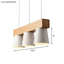 GobekUsa Nordic Metal 3-Head Conical Frustum Pendant Light - White Island Suspension Lamp with Wood Beam
