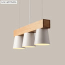 GobekUsa Nordic Metal 3-Head Conical Frustum Pendant Light - White Island Suspension Lamp with Wood Beam