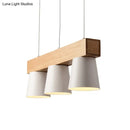 GobekUsa Nordic Metal 3-Head Conical Frustum Pendant Light - White Island Suspension Lamp with Wood Beam