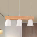 GobekUsa Nordic Metal 3-Head Conical Frustum Pendant Light - White Island Suspension Lamp with Wood Beam